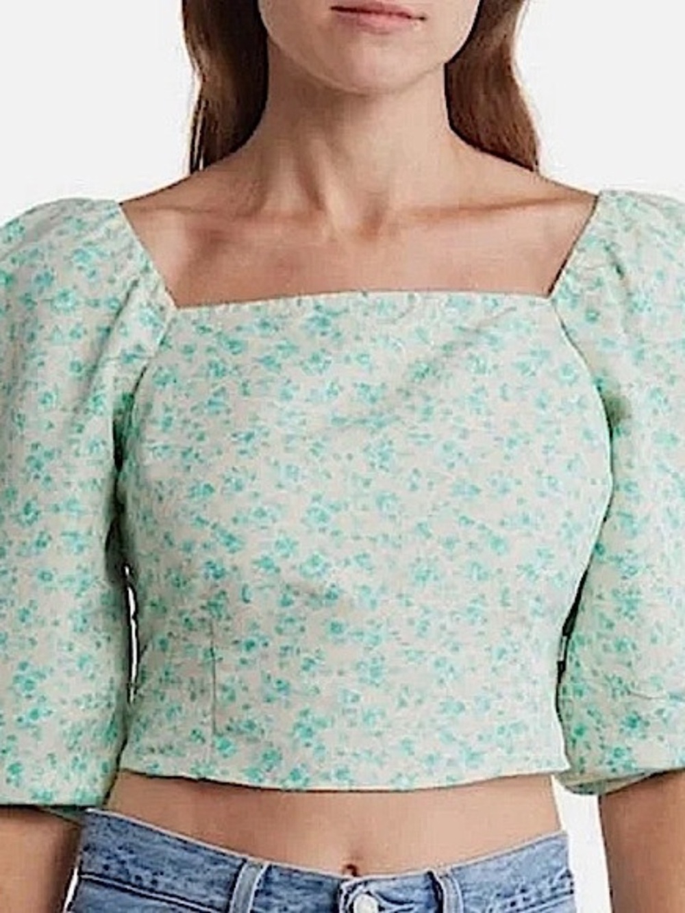 Levi’s The Statement Blouse Electric Green Floral Crop Top Size S